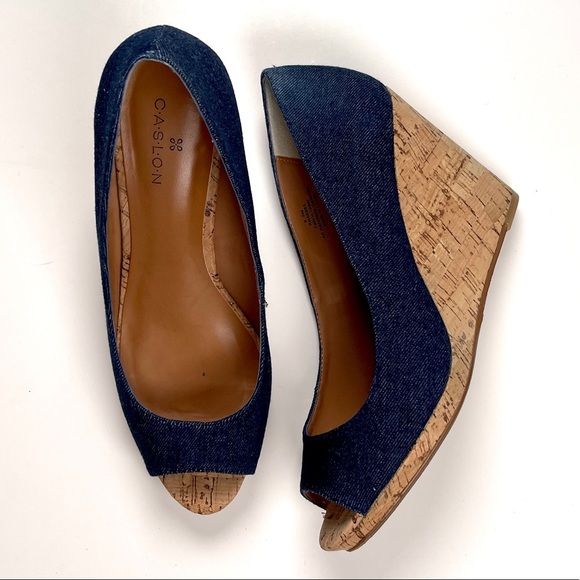 Caslon Shoes - Caslon Devin Peep Toe Denim Wedge Size 9.5
